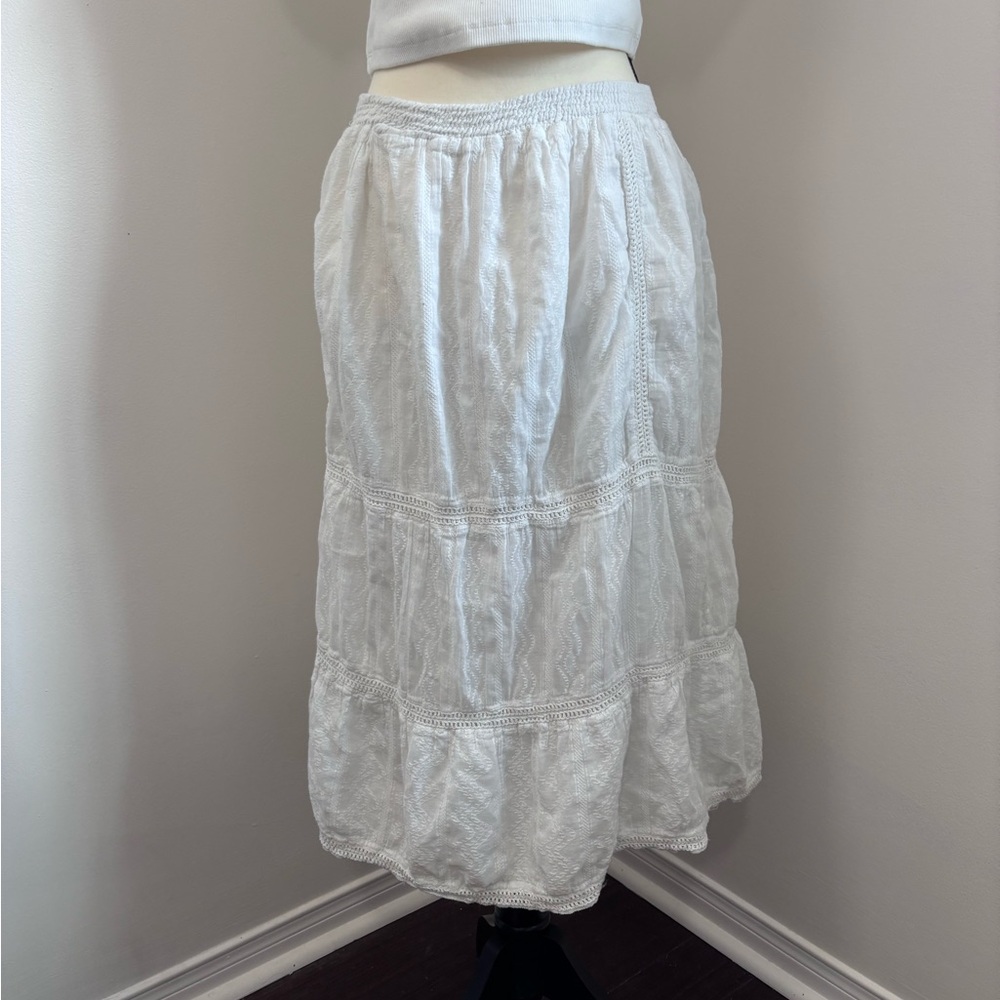 Women’s Flowy White Linen Maxi Skirt with Elastic Waistband